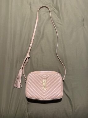 Saint Laurent Pale Pink Quilted Leather Camera Bag with Tassel